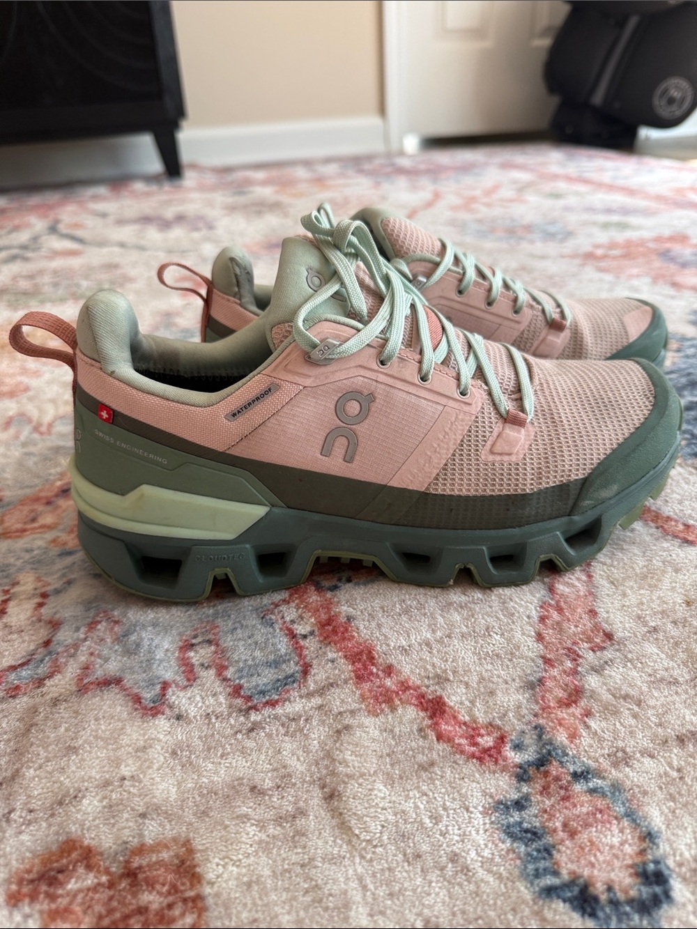 On Running Women's Trail Sneakers in Pink and Sage Green